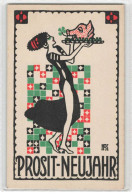 ILLUSTRATEUR HANS KALMSTEINER #FG62569 SERIE WIENER WERKSTAETTEN N°305 PROSIT NEUJAHR ART DECO FEMME ET COCHON SUPERBE - Wiener Werkstätten