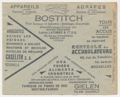 Postal Cheque Cover Belgium 1936 Stapler - Battery - Fiber - Wood Wool - Ohne Zuordnung