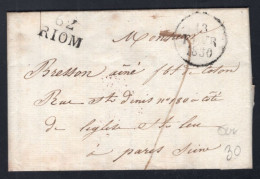 LETTRE 1830 MARQUE LINEAIRE - 62 RIOM ( 20 X 12 Mm ) Noir - Dept Puy De Dôme - 1701-1800: Précurseurs XVIII