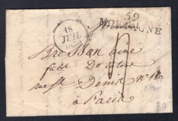 LETTRE 1830 MARQUE LINEAIRE - 59 MORTAGNE ( 43 X 12 Mm ) Noir - Dept Orne - 1701-1800: Précurseurs XVIII
