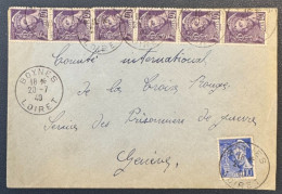 WW2  Enveloppe Affr YT 413 X 6 + YT 407 S/ Lettre Pour Services Prisonniers De Guerre 1940 Croix Rouge - 1938-42 Mercure
