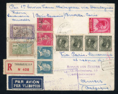 France + Madagascar + Belgique 1937 Lettre 1er Service Aerien Français Direct Europe-Congo-Madagascar Par Stanleyville - Premiers Vols