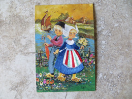 Carte Brodée HOLLANDE Folklore Costume Régional Couple Moulin Sabot - Non écrite Neuve Ed Prat - Brodées