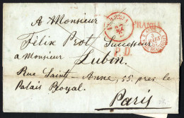 Pair 1845/1857, Due Lettere Da Venezia A Paris: La Prima Del 14.10.1845 In Porto Dovuto E Tassata All'arrivo Per "15" (d - Lombardo-Veneto