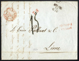 Cover 1850/54: Due Lettere In Porto Dovuto Da Milano Per Lyon, Una Del 14.6.1850 (tassa "15" Dec.), A Lato "TS" (transit - Lombardo-Veneto