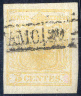 O 1850, 5 Cent. Giallo Ocra, Usato, Cert. Strakosch (Sass. 1) - Lombardo-Veneto