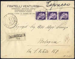 Delcampe - Cover 1944, Lettera Espresso Raccomandata Da Conselice Il 25.4. Per Bologna Affrancata Per 3 L. Con Sass. 252A(3) Tutti - Andere & Zonder Classificatie