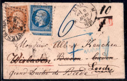 Delcampe - Cover 1862, Brief Von Paris Am 9.3. Nach Baden-Baden Frankiert Mit Napoleon III Ungezähnt 10 C. Braun Und 20 C. Blau, Me - Altri & Non Classificati