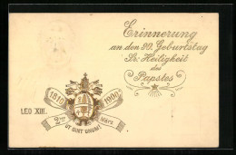 Präge-Künstler-AK Neunzigster Geburtstag Sr. Heiligkeit Des Papstes Leo XIII., 1810-1900, Wappen - Papas