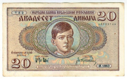 1936 Yugoslavia Kingdom 20 Dinara 739 Paper Banknote Money Currency - Jugoslawien