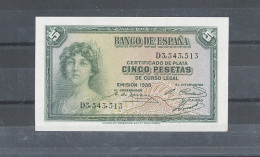 ESPAGNE    -5  PESETAS    -1935  -KP 85- NEUF-(UNC) - 5 Pesetas