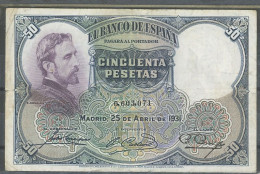 ESPAGNE    -50  PESETAS    -1931  -KP 82-TB-(F) - 50 Pesetas