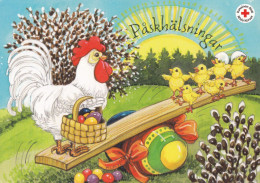 Chicks & Rooster On Seesaw  - Easter - Red Cross - Postal Stationery - Suomi Finland - Postage Paid - Pitkäranta - Entiers Postaux