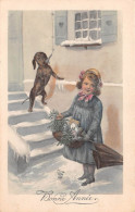 CPA Fantaisie - Illustrateur - Enfant - Chien Teckel - Viennoise - Art Nouveau - Bonne Année - 1900-1949