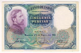 1931 Spain 50 Pesetas 8634437 Paper Money Banknotes Currency - 50 Pesetas