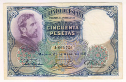 1931 Spain 50 Pesetas 1669726 Paper Money Banknotes Currency - 50 Pesetas