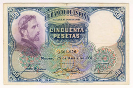 1931 Spain 50 Pesetas 0561956 Paper Money Banknotes Currency - 50 Pesetas