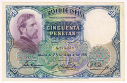 1931 Spain 50 Pesetas 6273238 Paper Money Banknotes Currency - 50 Pesetas