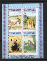 Tanzania 1986 Endangered Wild Life Giraffe Cheetah Rhinoceros Animals M/s MNH # 12775 - Giraffes