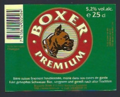 étiquette Bière Suisse : Biere Boxer Premium 5,2% 25 Cl Brasserie Boxer Lausanne  Chien - Beer