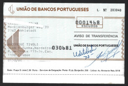 Notice Of Transfer Of Union Of Portuguese Banks From Germany 1985. Mededeling Van De Overdracht Van De Unie Van Portuges - Bank & Insurance