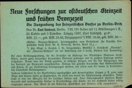 CPA Berlin Neukölln Britz, Neue Forschungen Zur Ostdeutschen Steinzeit Und Frühen Bronzezeit - Altri & Non Classificati
