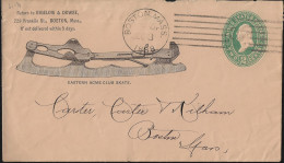 États-Unis USA 1888. Entier Postal, Repiquage Imprimé Par Une Agence Postale. Patin Pour Fixer Aux Chaussures - Patinaje Artístico