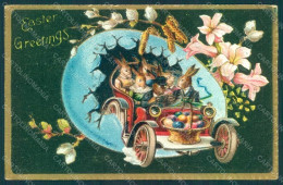 Greetings Easter Anthropomorphic Dressed Hare Egg Car Relief Pc HR0284 - Altri & Non Classificati