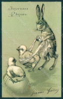 Greetings Easter Anthropomorphic Hare Chick Egg Relief Postcard HR0032 - Altri & Non Classificati