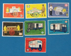7 étiquettes De Boites D'allumettes (matches, Matchbox Labels) Pays-Bas Marque SRV Thème Alimentaire Lait Transport - Matchbox Labels