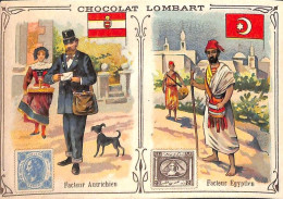 Delcampe - Chocolat Lombart - Facteur Autrichien Et Egyptien + Timbres - Lombart