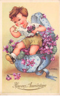 Illustrateur - N°80311 - Gougeon - Heureux Anniversaire - Garçon Sortant D'une Boite Décorée De Violettes - Gougeon