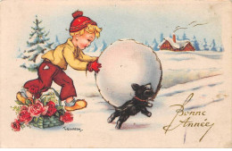Illustrateur - N°80308 - Gougeon - Bonne Année - Garçon Faisant Rouler Une Grosse Boule De Neige - Gougeon