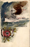 Lithographie Deutscher Flottenverein, Deutsches Kriegsschiff, Salut, Fahnen, Kaiserliche Marine - Sonstige & Ohne Zuordnung