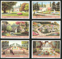 6 Sammelbilder Liebig, Serie Nr.: 1336, Tuinstijlen, Moorsche, Fransche Wedergeboorte, Rotstuin, Chineesch-Japansche - Liebig