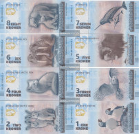 Denmark - Greenland 1 Crown Until 8 Crownr Souvenirschein Greenland Uncirculated 2025 Animals Greenland - 8er Set - Greenland