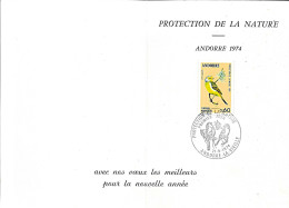 11L21 - N° 240 SUR CP DE ANDORRE LA VIELLE DU 21/09/74 PROTECTION DE LA NATURE OISEAUX MEILLEURS VOEUX - FDC