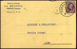 195 Op Postkaart Van Turnhout Naar Lier - 09/12/1925 - 'Société Anonyme La Belgica, Turnhout' - 1922-1927 Houyoux