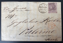 GB QV SG85 ( Plate 4 ) On Cover 1864 From Glasgow To Palermo Sicily ,Victoria Sur  Lettre De Glasgow Pour Palerme - Covers & Documents