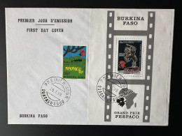 Burkina Faso 1990 / 1991 Mi. 1246 Bl. 135 FDC 1er Jour FESPACO 12e Map Landkarte Film Festival Kino Cinema - Cinema