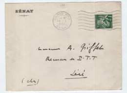 FRANCE IRIS 1FR VERT PERFORE S LETTRE ET MEC FLIER PARIS 6 BIS SENAT 140.1.1940 - Covers & Documents