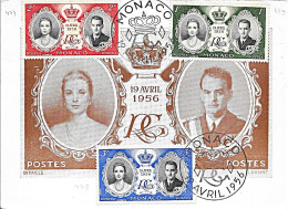 11L55 - N° 473,474 Et 475 SUR CP OBLITEREE MONACO  DU 19/04/56 - MARIAGE PRINCIER - Maximumkarten (MC)