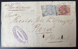 GB QV On Cover 1881 From Manchester To Parà Brazil Via Bordeaux , Lettre Grande Bretagne 1881 Pour Parà Brésil - Covers & Documents