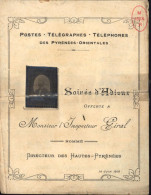 Faire Part Invitation PTT P.T.T. Postes Télégraphes Téléphones Pyrénées Orientales Soirée D'adieux Inspecteur Giral 1919 - Other & Unclassified