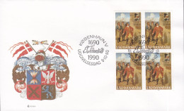 Denmark Ersttags Brief FDC Cover 1990 Peter Wessel Tordenskiold 4-Block Heraldic Cachet - FDC