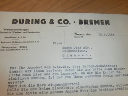 Düring & Co. In Bremen , 1938 , Werft , Reederei , Holzhandel , Sägewerk , Holz , Altes Dokument !!! - Documents Historiques