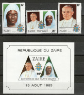 ZAIRE 1313-5 + Bloc 65 MNH  **  (1986) – Béatification Soeur NENGAPETA - Ongebruikt
