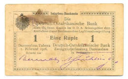 German East Africa Deutsch-Ostafrikanische Bank 1 Rupie 1.2. 1916 VF Pick #20a Rosenberg #929w Wmk - Deutsch-Ostafrikanische Bank