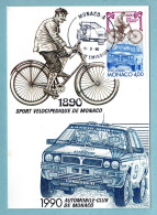 Carte Maximum Monaco 1990 - Automobile Club De Monaco - Cyclisme Et Voiture De Rallye - YT 1717 - Maximumkarten (MC)