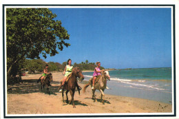 RIDING AT THE BEACH, CHILDREN, HORSES, LANDSCAPE, POSTCARD, DOMINICAN REPUBLIC - Dominikanische Rep.